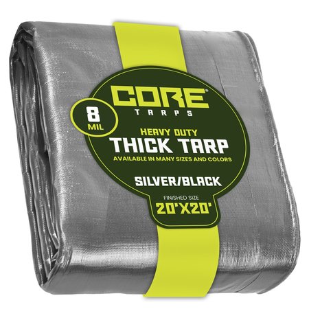 CORE TARPS 20 ft L x 0.5 mm H x 20 ft W Heavy Duty 8 Mil Tarp, Silver/Black, Polyethylene CT-401-20X20